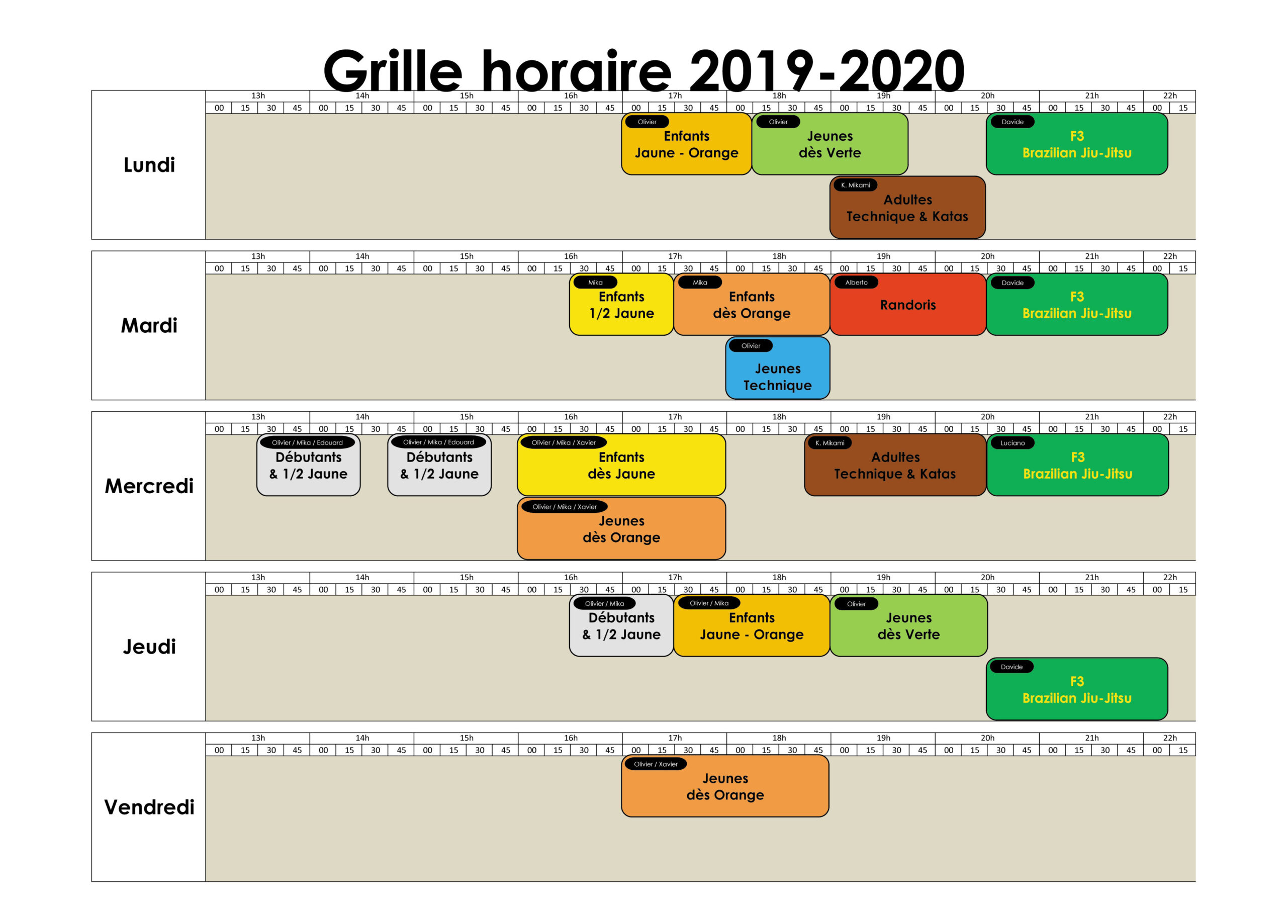 Grille horaire 2019-2020
